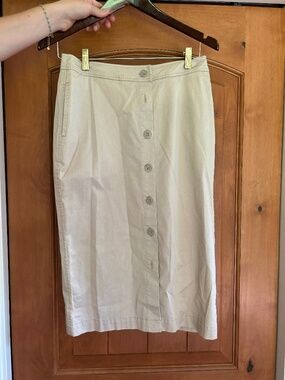 Wrap London Khaki Button Front Midi Skirt US 4 UK 8 Cotton Spandex